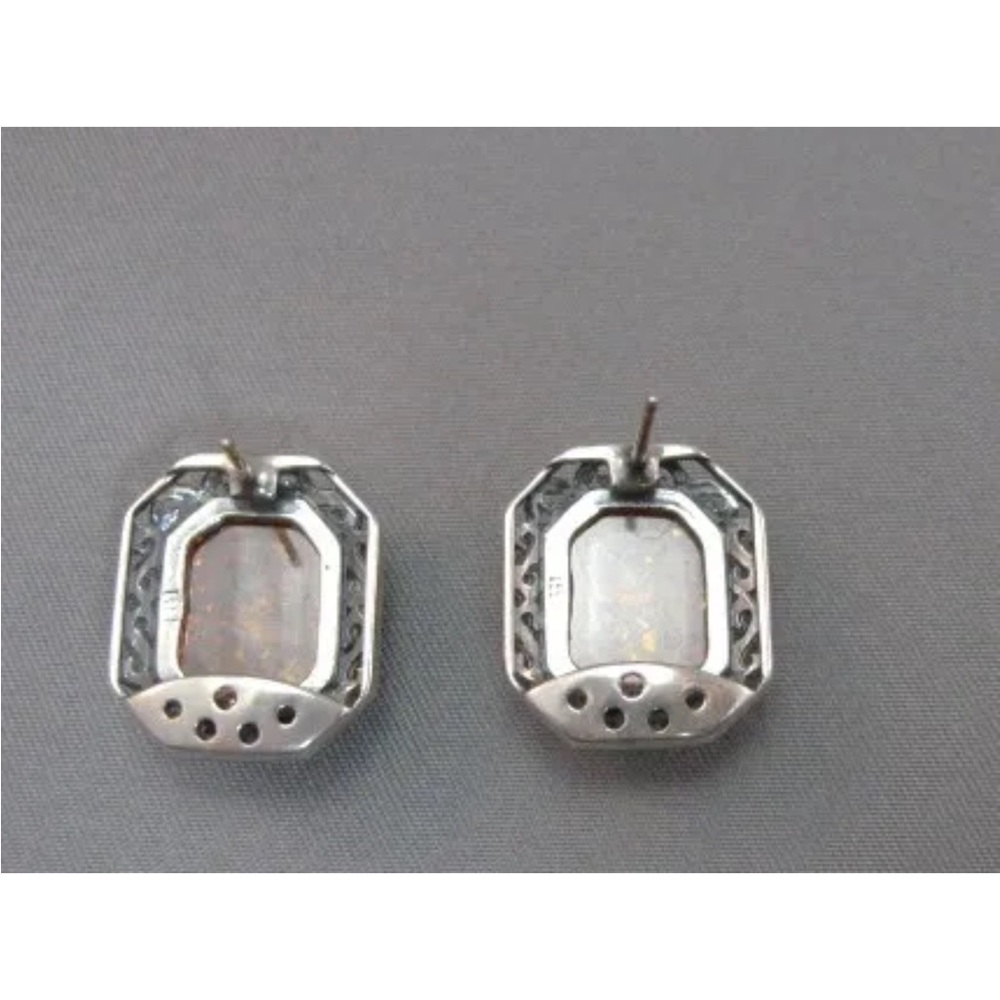Medium Rectangle Sterling Silver Amber Post Earri… - image 5